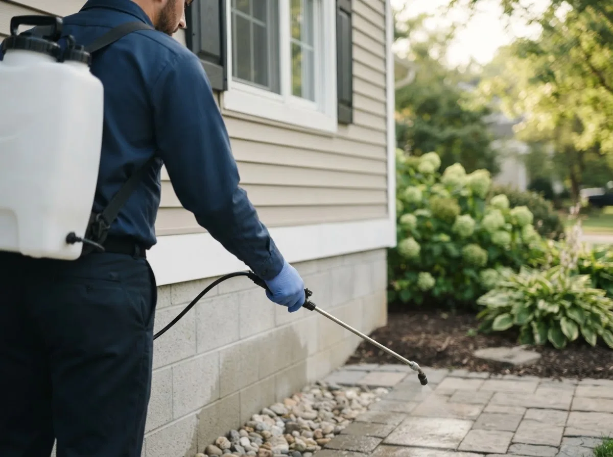 Pest control technician inspecting a home in Sproul, PA